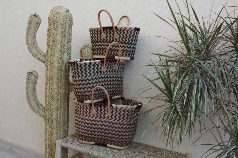 Superbe Panier sac cabas - Smoke & Naturel - 3 TAILLES - tressé main Madagascar - idéal courses, marchés, plage ... raphia