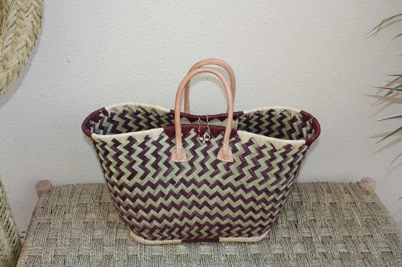 Superbe Panier sac cabas - Smoke & Naturel - 3 TAILLES - tressé main Madagascar - idéal courses, marchés, plage ... raphia