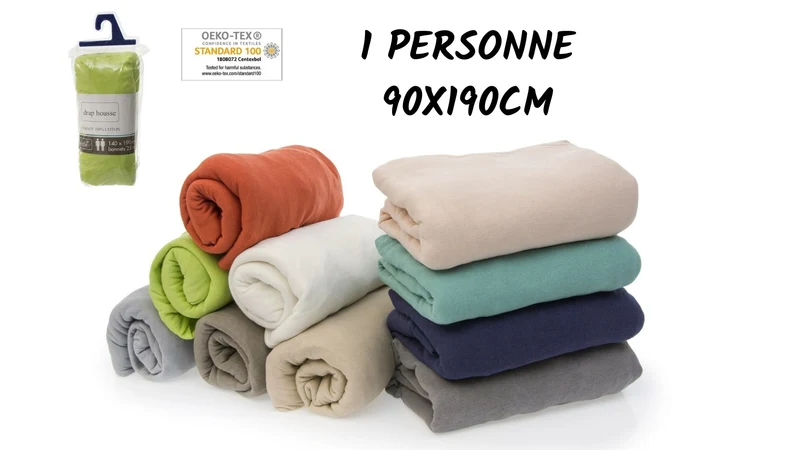 Drap housse 1 personne 90x190cm - 100% Coton Jersey - Qualité Hôtel - 10 COLORIS