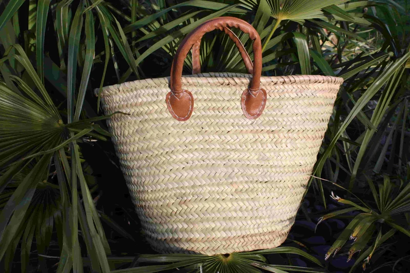 GRAND Panier Sac Cabas en palmier naturel - IDEAL marchés courses plages - paille osier rotin