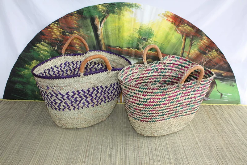 MAGNIFIQUE Panier "GZOULA" Sac Cabas Couffin en palmier naturel - Anses cuir - marchés courses plages