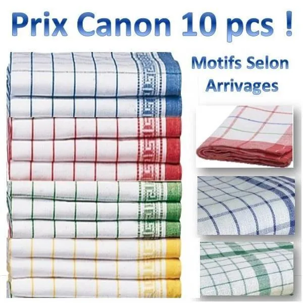 Lot de 10 / 20 / 50 torchons à carreaux - 45 x 70 cm - 100% Coton -