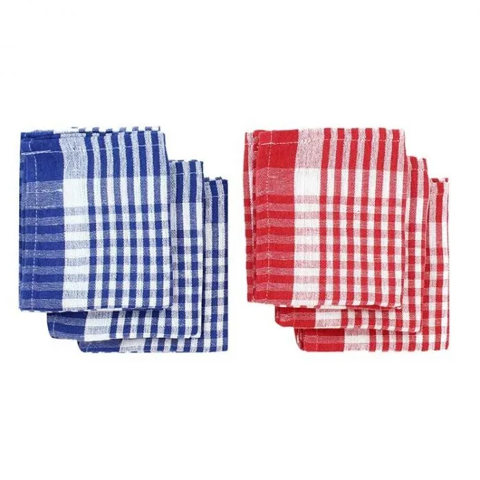 Lot de 6 / 12 / 24 torchons à carreaux - 44 x 67 cm - 100% coton - Bleu et Rouge -