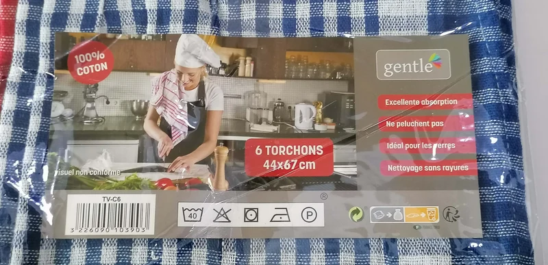 Lot de 6 / 12 / 24 torchons à carreaux - 44 x 67 cm - 100% coton - Bleu et Rouge -