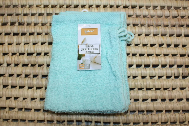 Lot de 5 gants de toilette Premium 100% COTON - 16 x 21 cm - 6 couleurs au choix -
