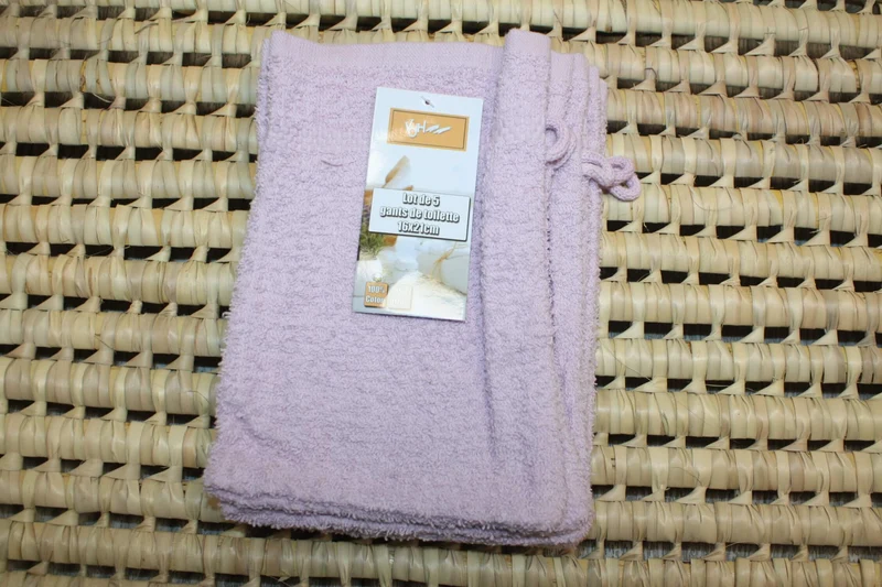Lot de 5 gants de toilette Premium 100% COTON - 16 x 21 cm - 6 couleurs au choix -