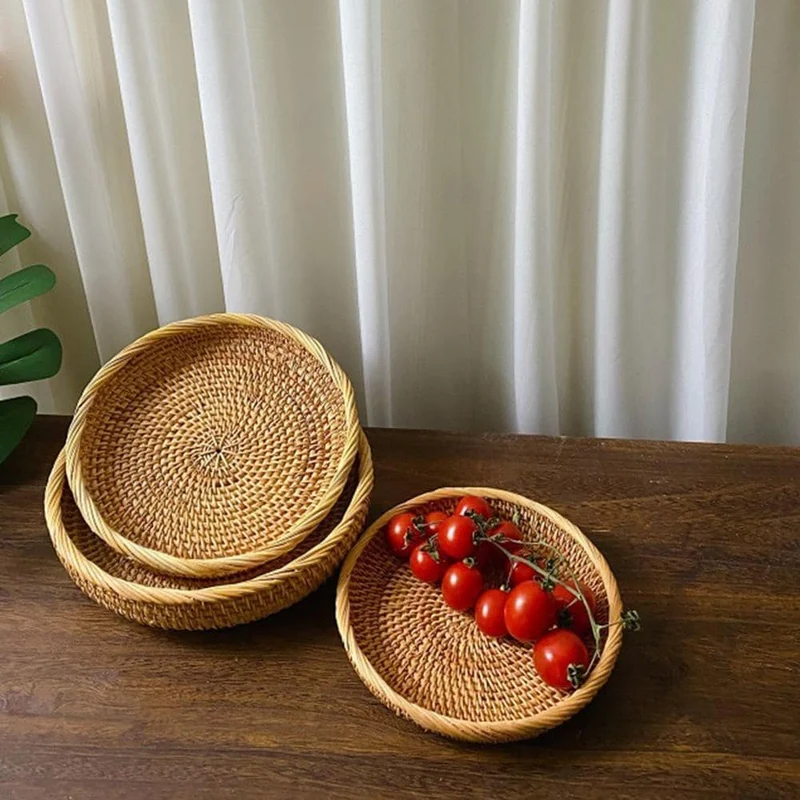 Plateau rond en rotin véritable 3 tailles