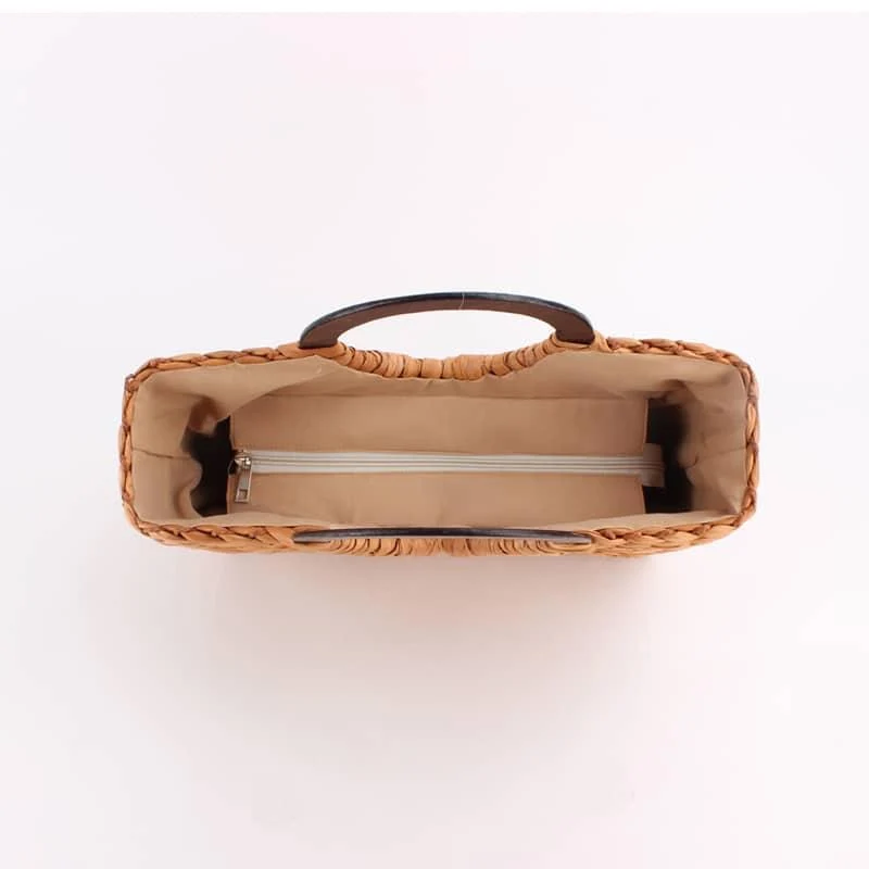 Sac à main vintage marron en rotin poignées en bois