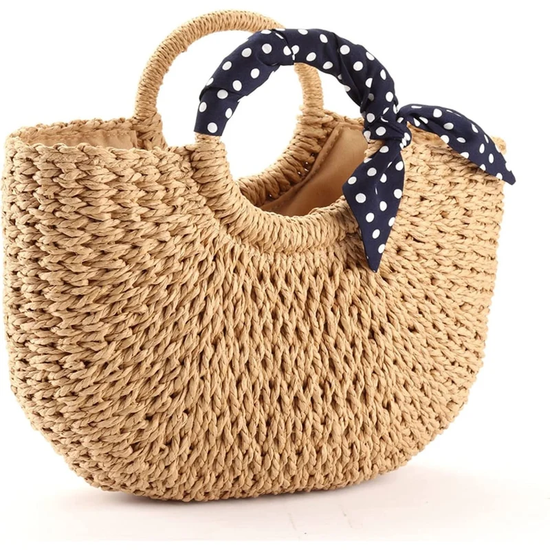 Sac de plage à poignée foulard bleu marine à pois