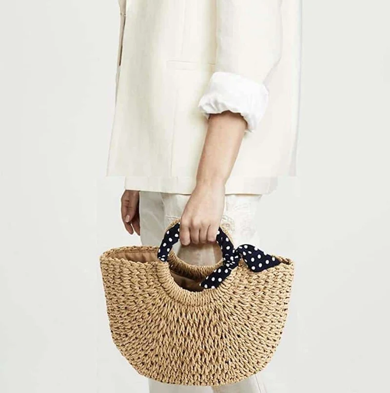 Sac de plage à poignée foulard bleu marine à pois