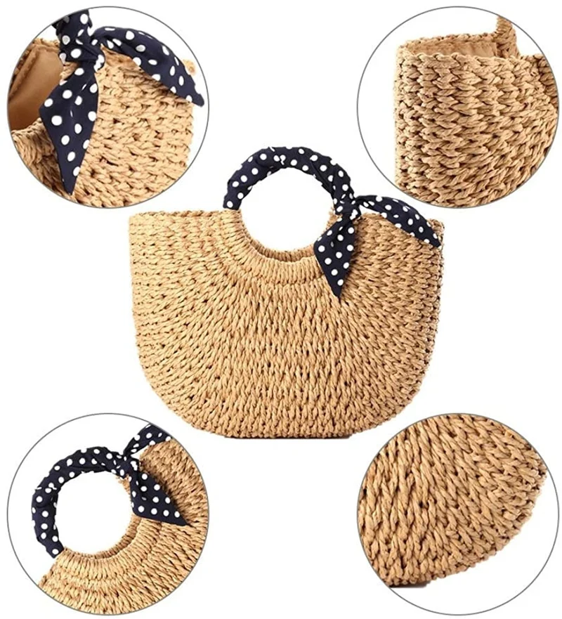 Sac de plage à poignée foulard bleu marine à pois