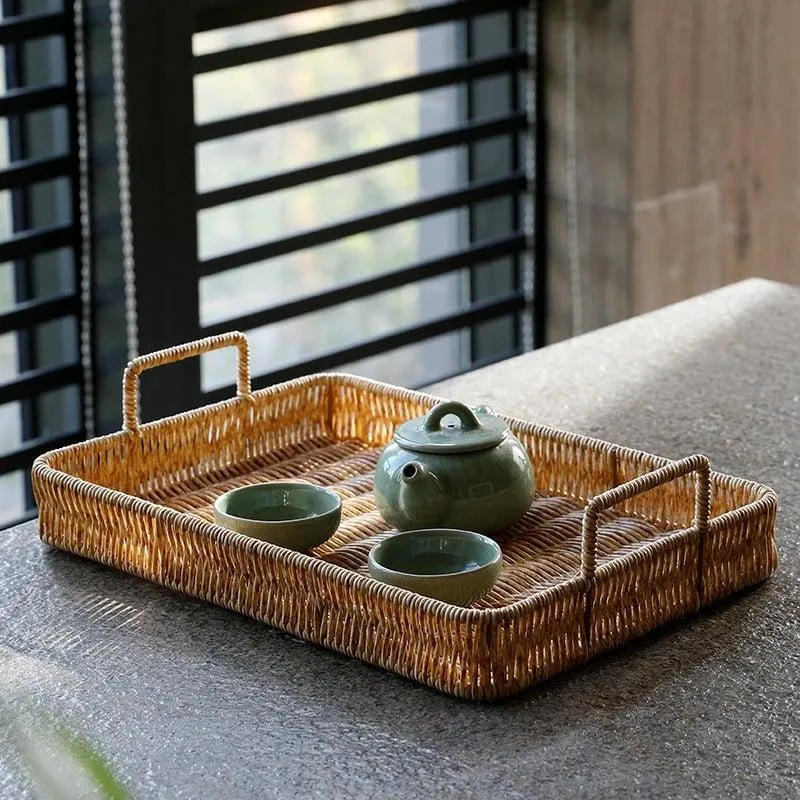 Plateau de rangement en imitation rotin