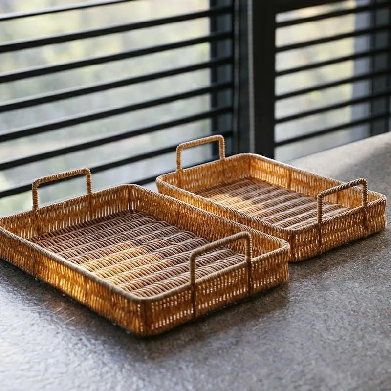 Plateau de rangement en imitation rotin