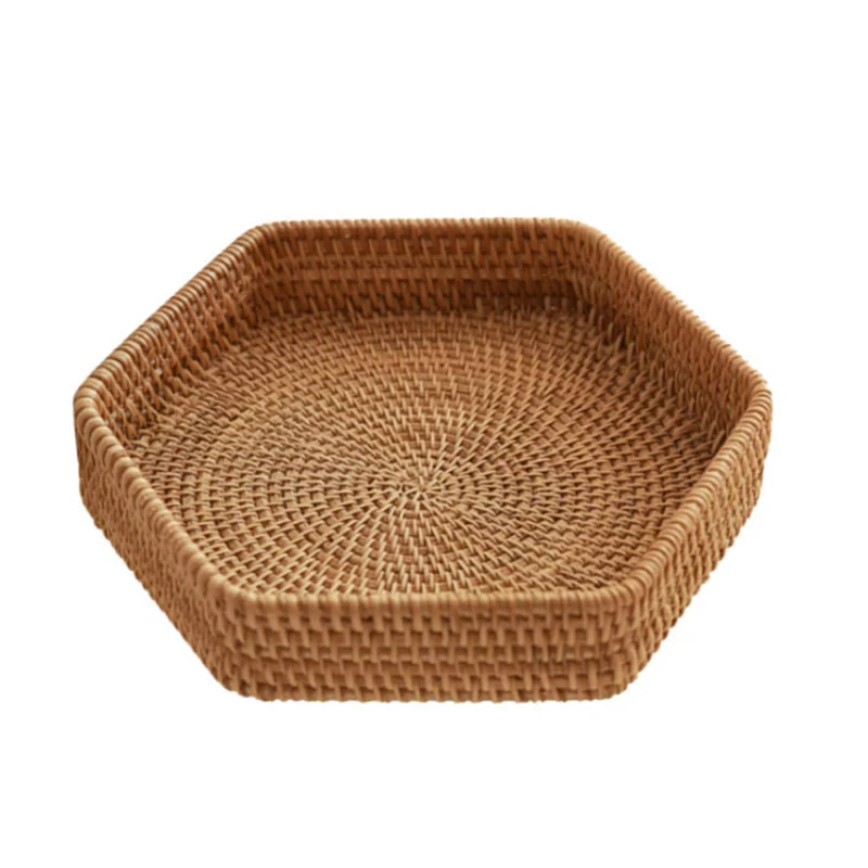 Plateau en rotin tissé forme hexagonale