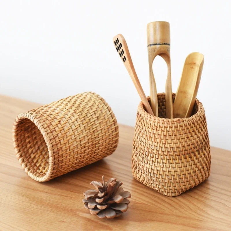 Corbeille de rangement ronde en rotin