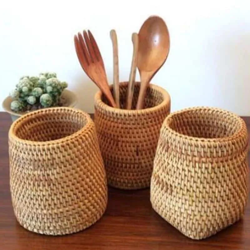Corbeille de rangement ronde en rotin