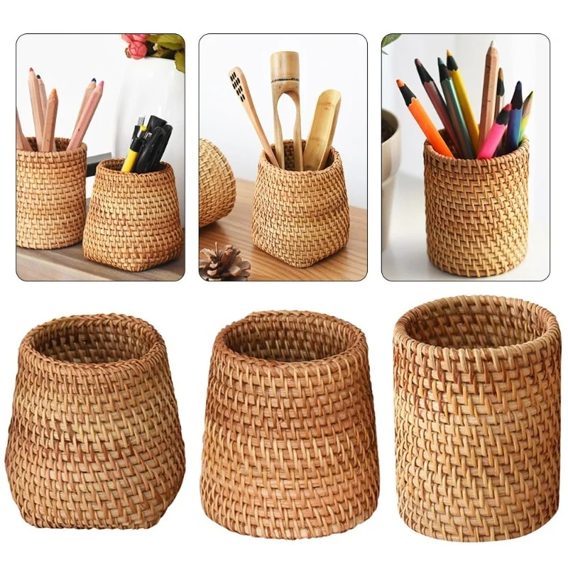 Corbeille de rangement ronde en rotin