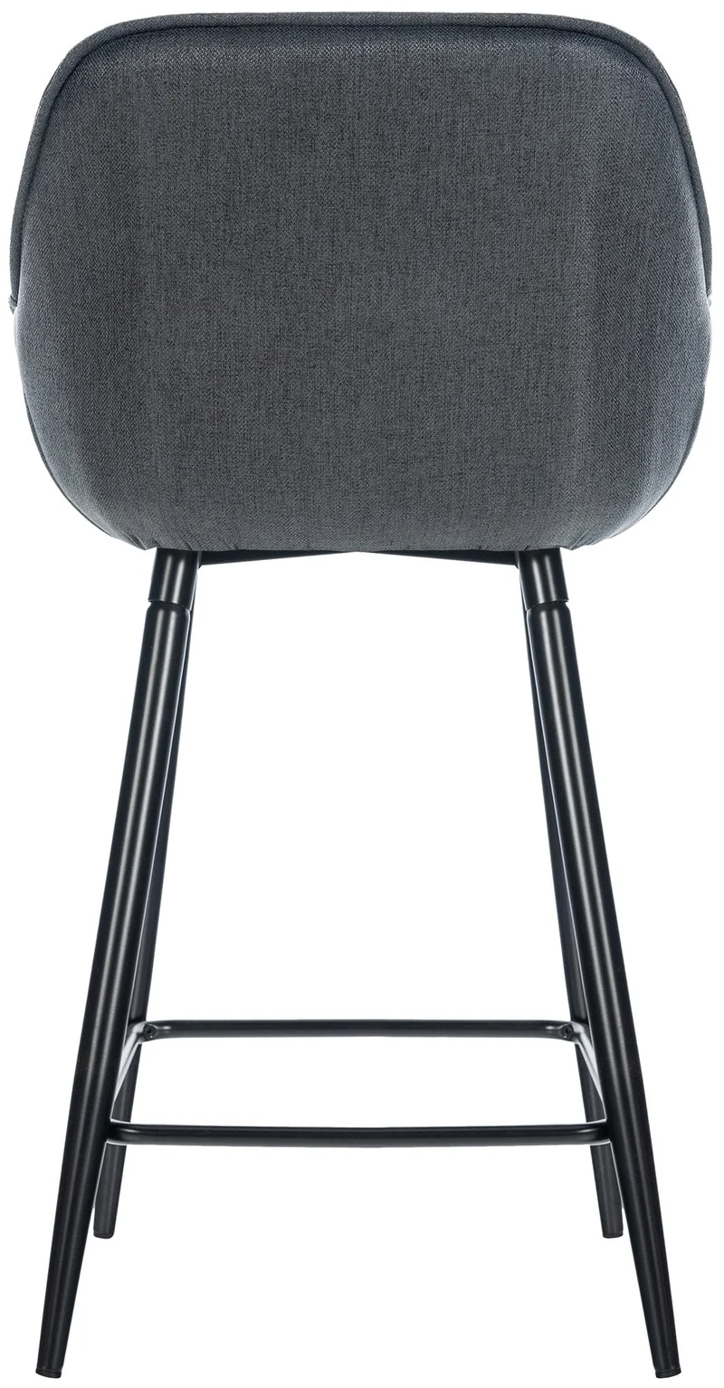 Lot de 2 tabourets de bar chaises hautes assise effet capitonnée en tissu gris foncé et métal noir 10_0004166