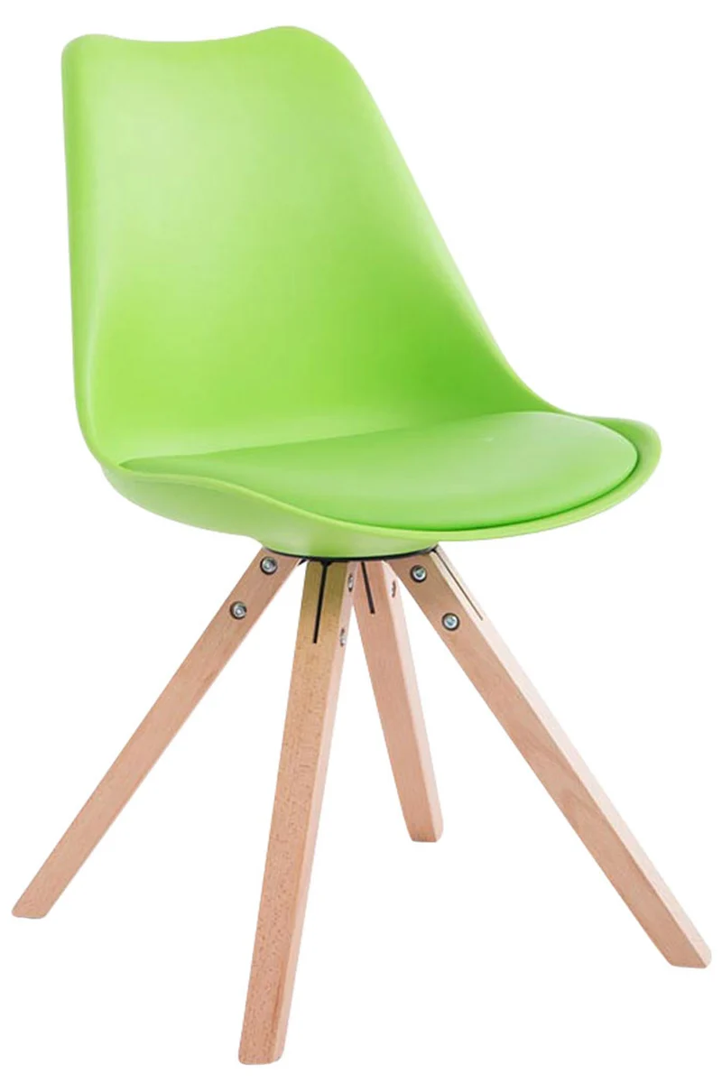 Chaise de salle à manger design scandinave en plastique et PVC vert et pieds en bois clair forme carré 10_0008509