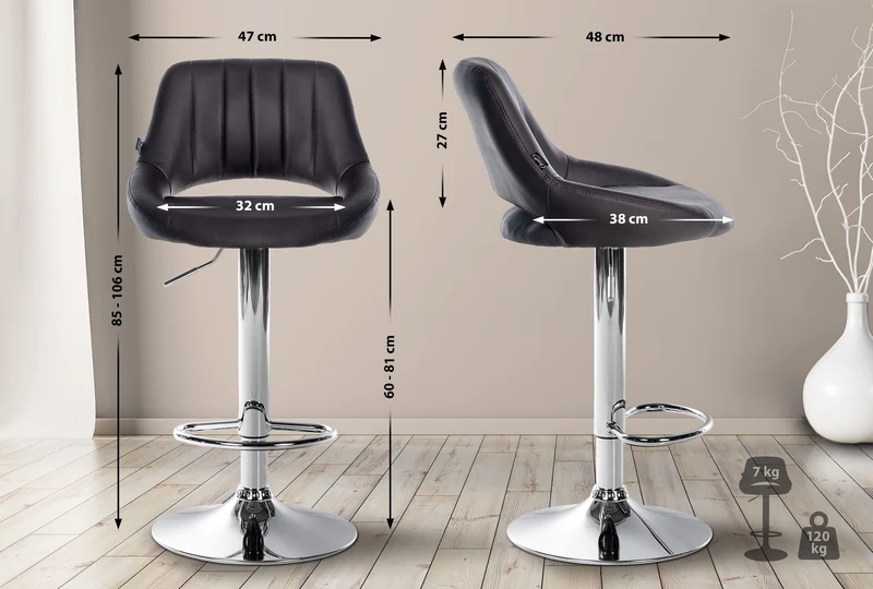 Lot de 2 tabourets de bar avec repose-pieds en forme d'arc assise en similicuir marron cadre en métal TDB10750