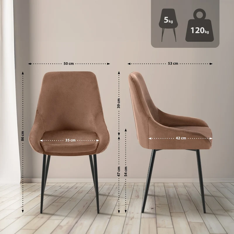 Lot de 2 chaises de salle à manger élégance confort design moderne en velours marron structure métallique noir 10_0007630