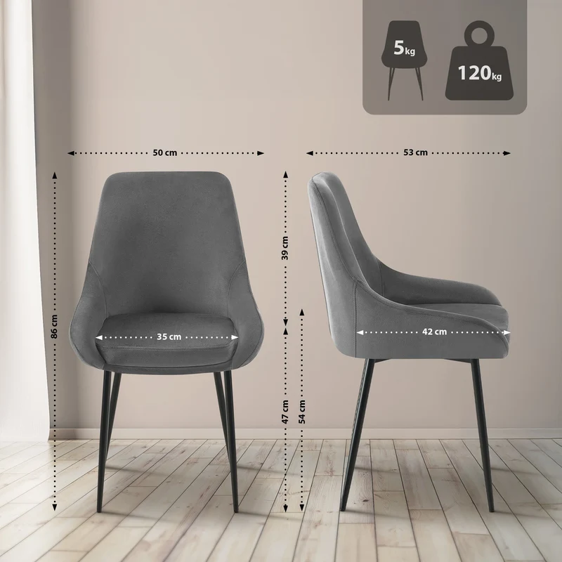 Chaise de salle à manger x1 élégance confort design moderne en velours gris foncé structure métallique noir 10_0007430