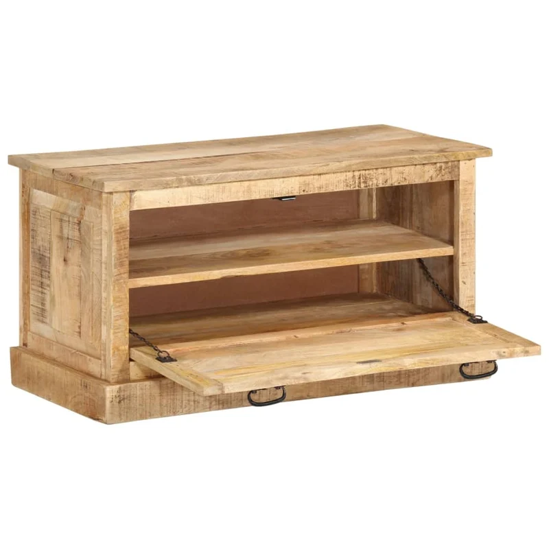 Banc banquette de rangement de chaussures avec 2 grands compartiments 85 x 40 x 45 cm bois de manguier brun DEC024760