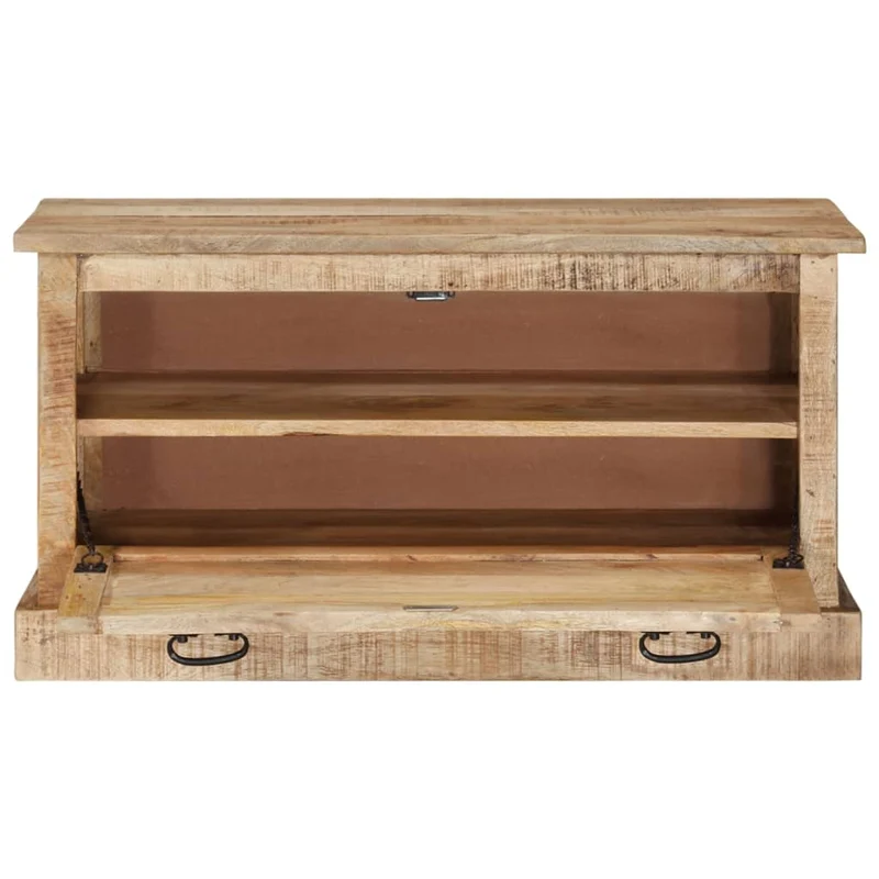 Banc banquette de rangement de chaussures avec 2 grands compartiments 85 x 40 x 45 cm bois de manguier brun DEC024760