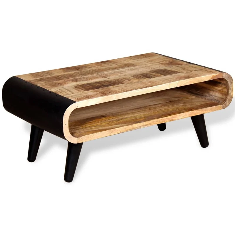 Table basse design rustique en bois de manguier et fer 90 x 55 x 39 cm DEC038234