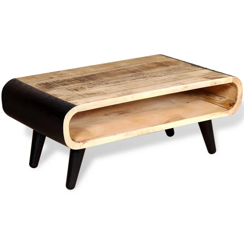 Table basse design rustique en bois de manguier et fer 90 x 55 x 39 cm DEC038234