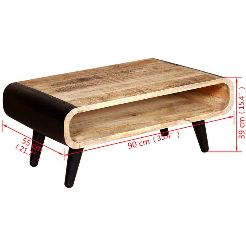 Table basse design rustique en bois de manguier et fer 90 x 55 x 39 cm DEC038234