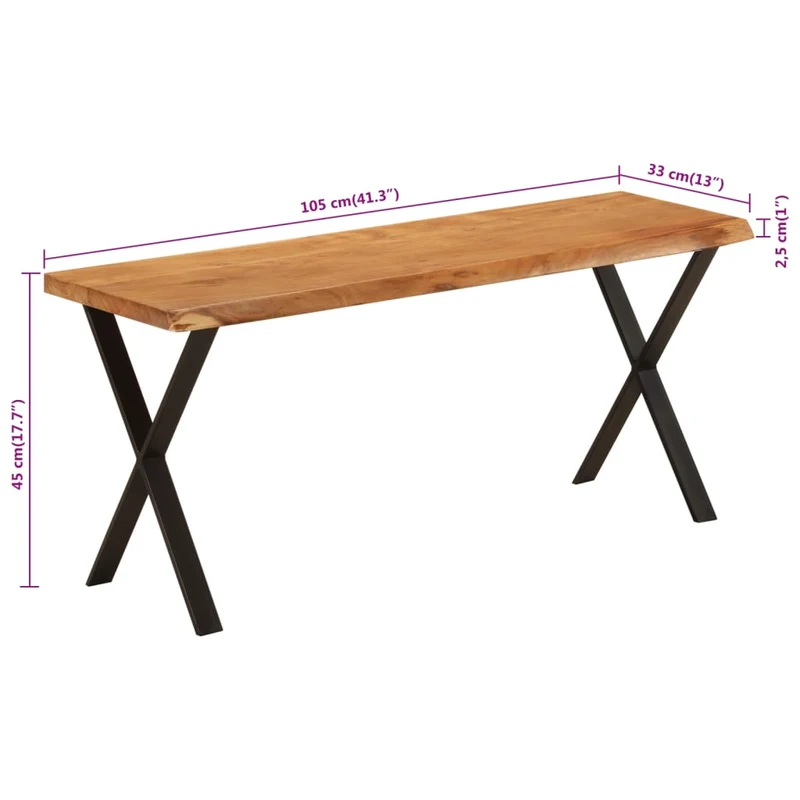 Banc design rustique 105 cm en bois d'acacia massif brun pieds en forme de X en acier DEC024623