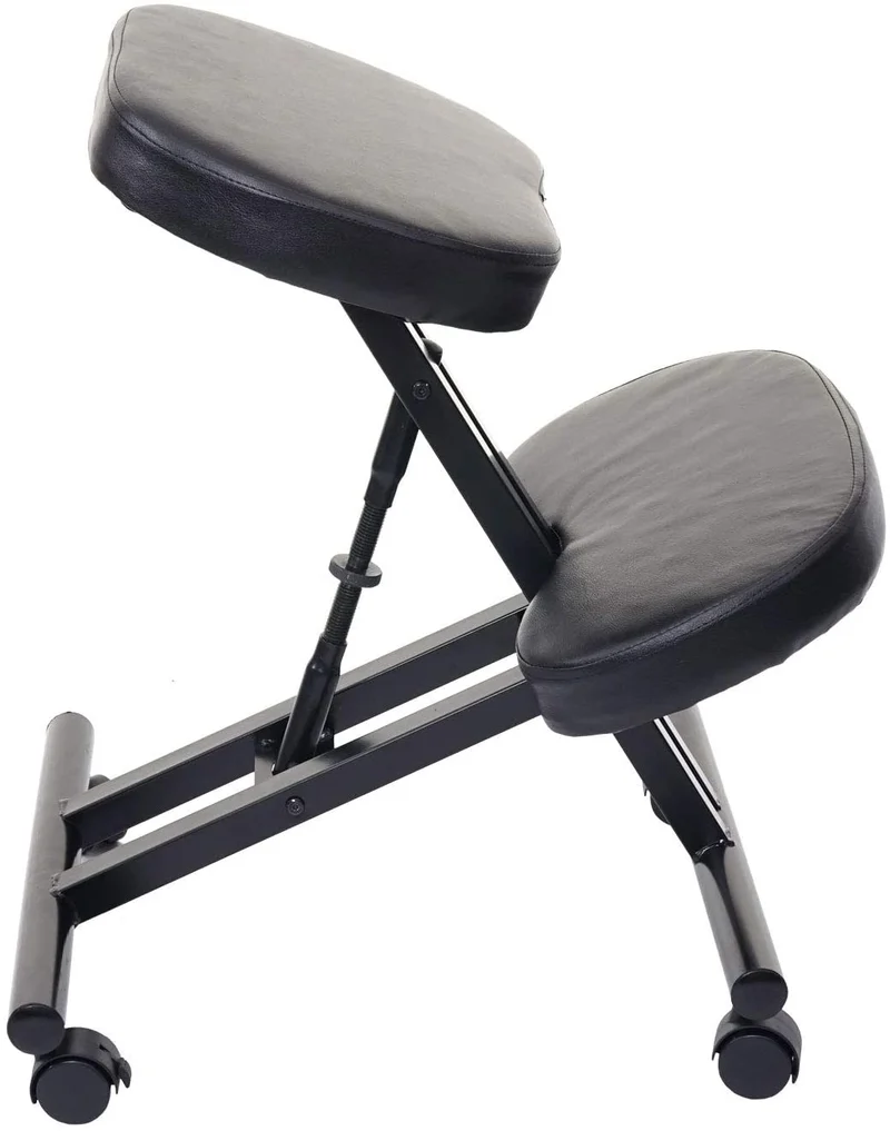 Tabouret chaise ergonomique siège assis genoux sur roulettes réglable synthétique noir BUR04100