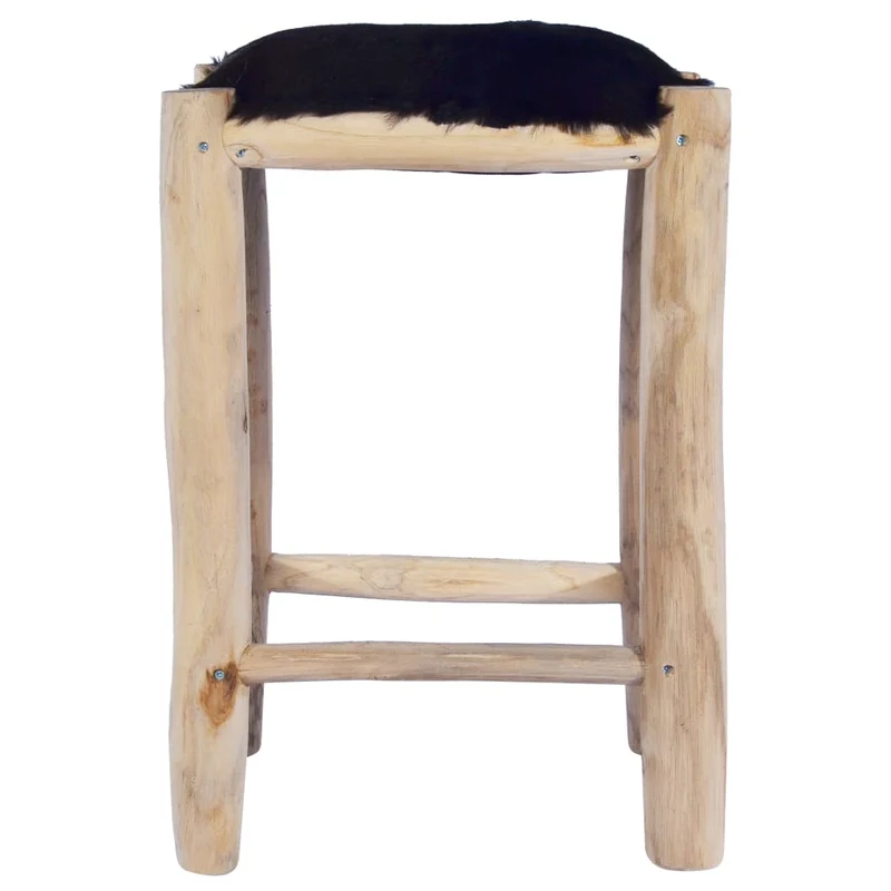 Tabouret hauteur 55 cm en cuir de chèvre véritable et bois de teck DEC029470
