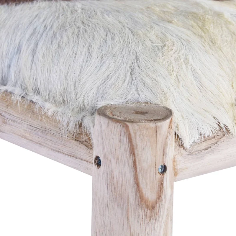 Tabouret hauteur 55 cm en cuir de chèvre véritable et bois de teck DEC029470