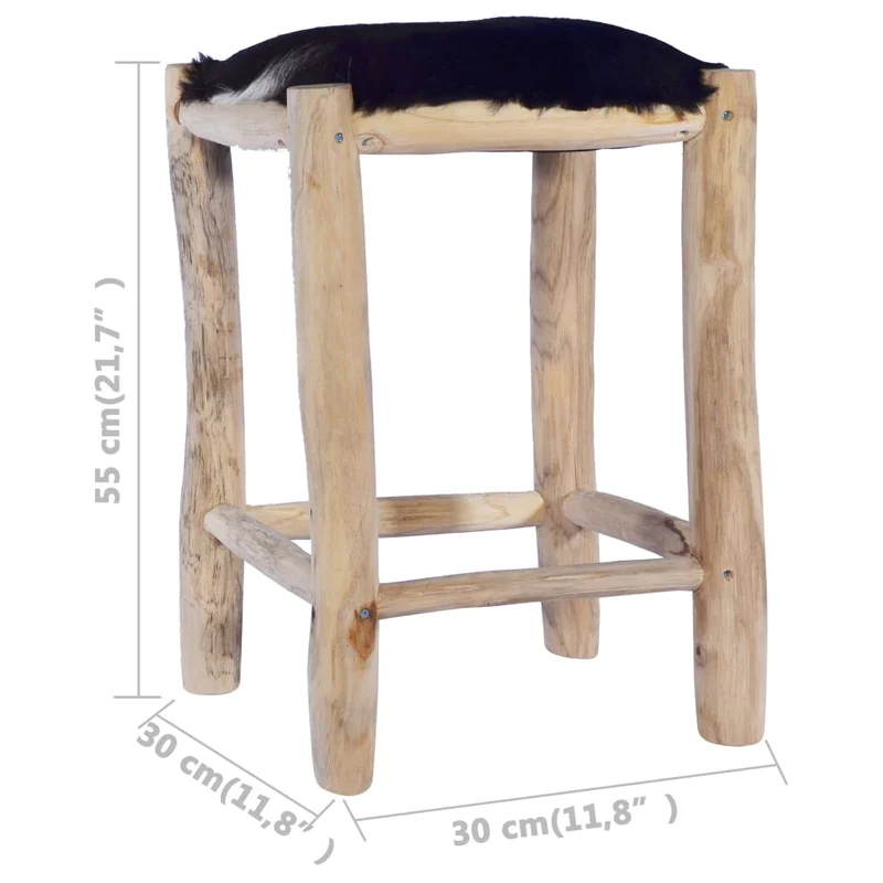 Tabouret hauteur 55 cm en cuir de chèvre véritable et bois de teck DEC029470