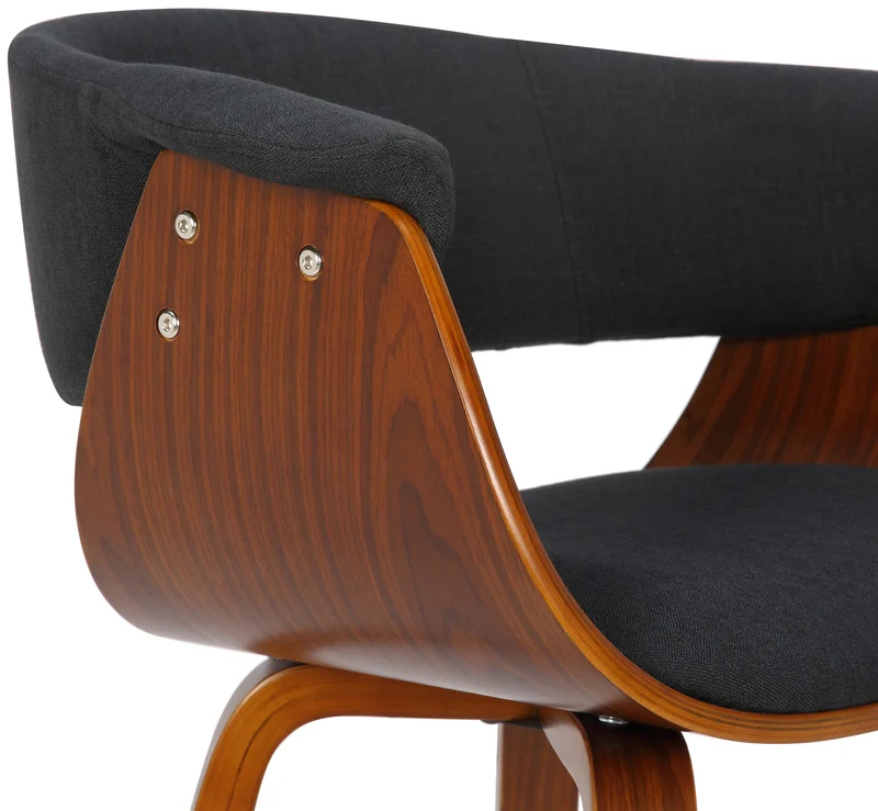 Chaise de bureau salle à manger style scandinave avec revêtement en tissu noir cadre en bois couleur noyer 10_0002196
