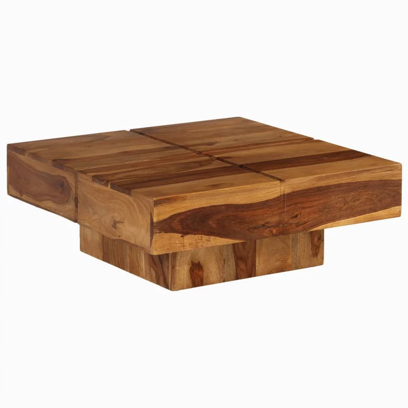 Table basse de salon design rustique 80 x 80 x 30 cm bois d'acacia massif marron DEC037190