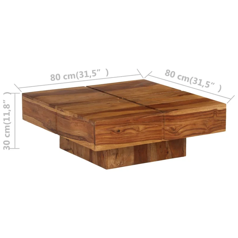 Table basse de salon design rustique 80 x 80 x 30 cm bois d'acacia massif marron DEC037190