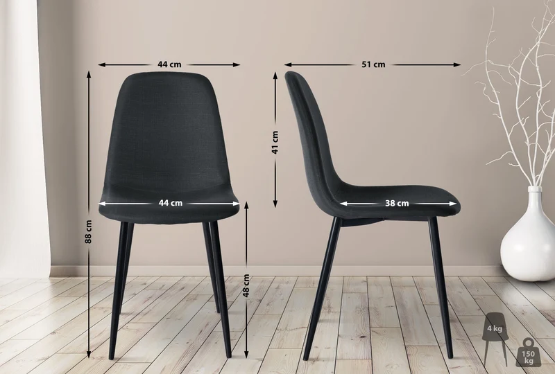 Lot de 4 chaises de salle à manger design simple avec pieds en métal noir assise en tissu noir 10_0001837