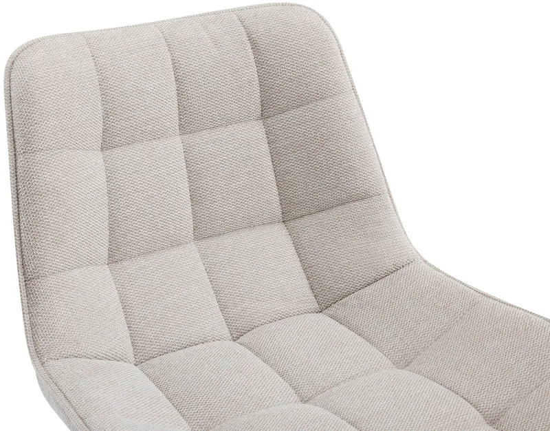 Tabouret de bar x1 coutures décoratives carrées avec repose-pieds en tissu crème quatre pieds en métal 10_0006135