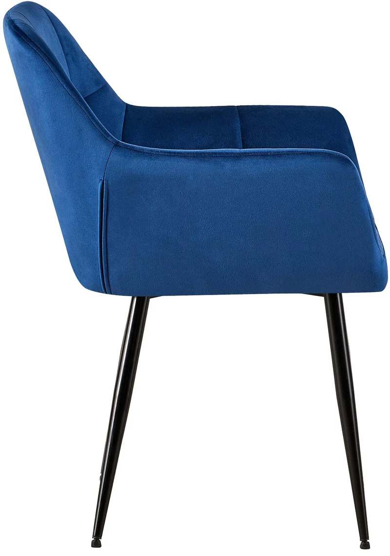 Chaise de salle à manger bureau coutures décoratives carrées en velours bleu pieds en métal noir 10_0001897