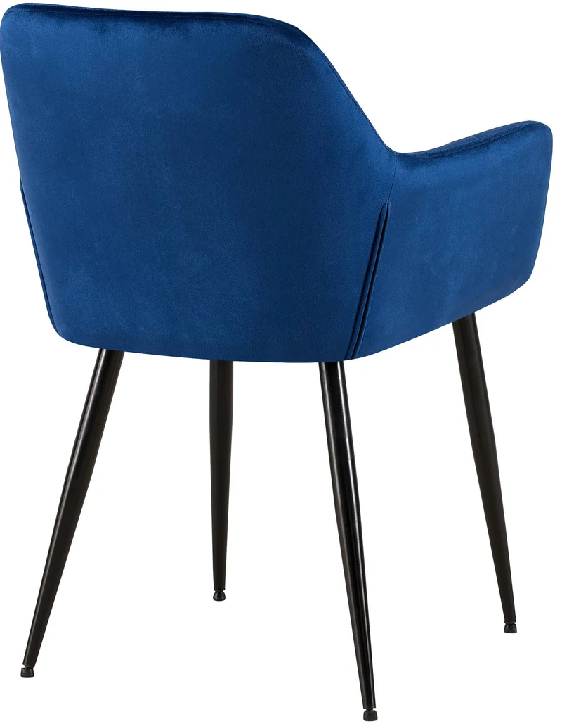Chaise de salle à manger bureau coutures décoratives carrées en velours bleu pieds en métal noir 10_0001897