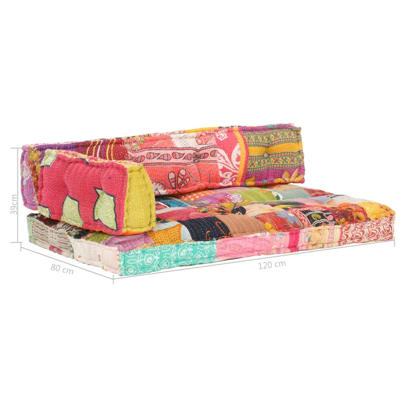 Coussin de canapé-palette 100 % coton multicolore patchwork 120 x 80 x 39 cm DEC021318