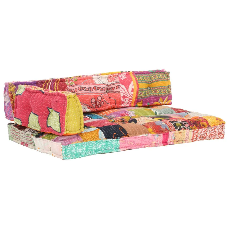 Coussin de canapé-palette 100 % coton multicolore patchwork 120 x 80 x 39 cm DEC021318
