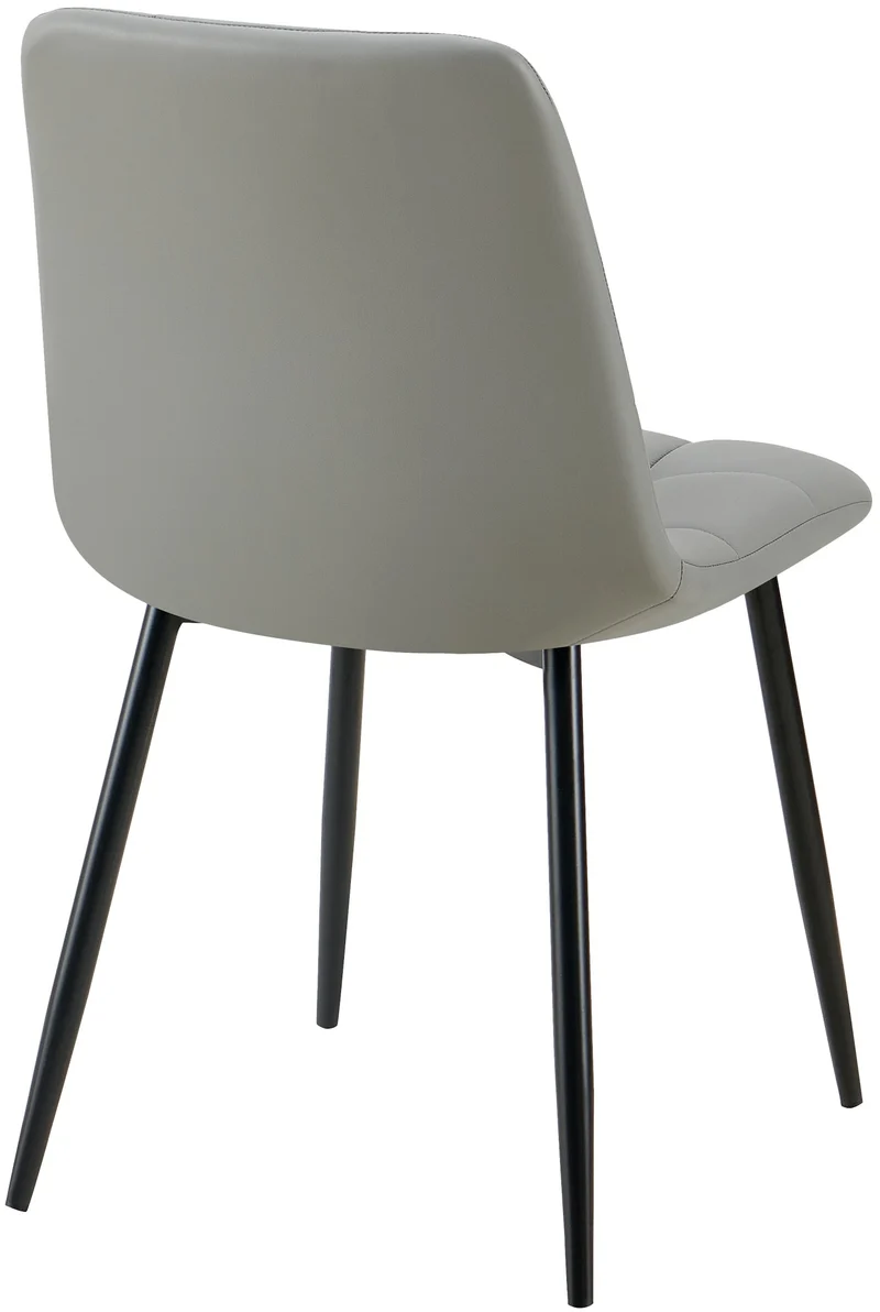 Lot de 4 chaises de salle à manger coutures forme carrées en PVC gris pieds en métal noir 10_0007656