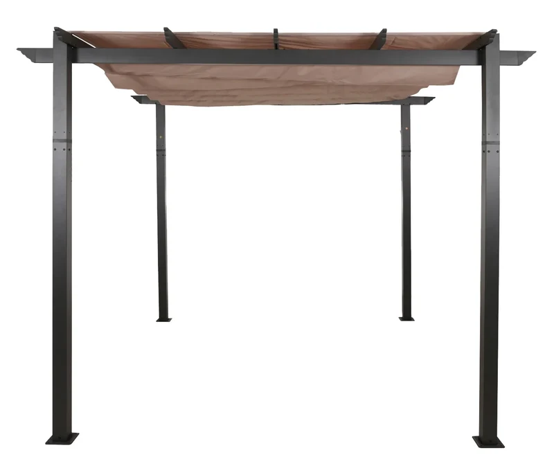 Pergola aluminium pavillon de jardin terrasse 3x3 m avec toit coulissant réglable structure 8 cm tissu polyester UV50+ taupe 04_0009720