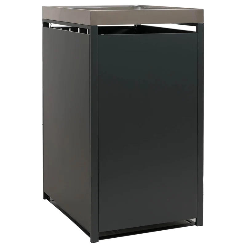 Cache-poubelle extérieur avec bac à plantes pour 1 bac 80 à 240 L abri poubelle en acier anthracite avec jardinière inox 68 x 84 x 125 cm 04_0009337