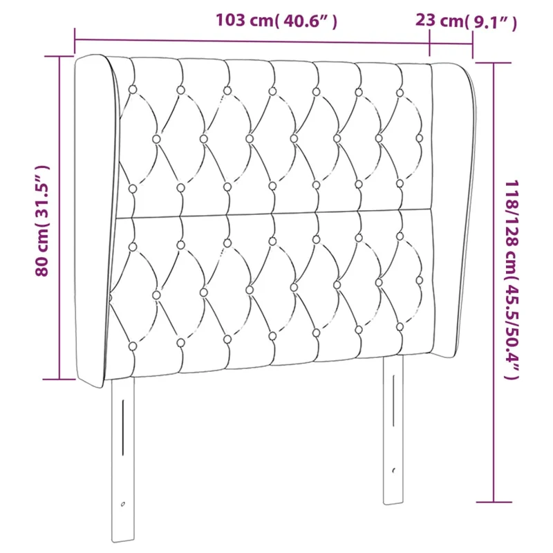 Tête de lit accessoire couchage chambre à coucher meuble capitonné avec rebord latéral 103 x 23 x 118/128 cm tissu gris foncé TDL0205047