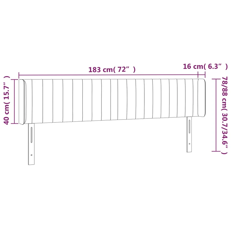 Tête de lit accessoire couchage chambre à coucher meuble avec rebord latéral 183 x 16 x 78/88 cm tissu gris foncé TDL0204964